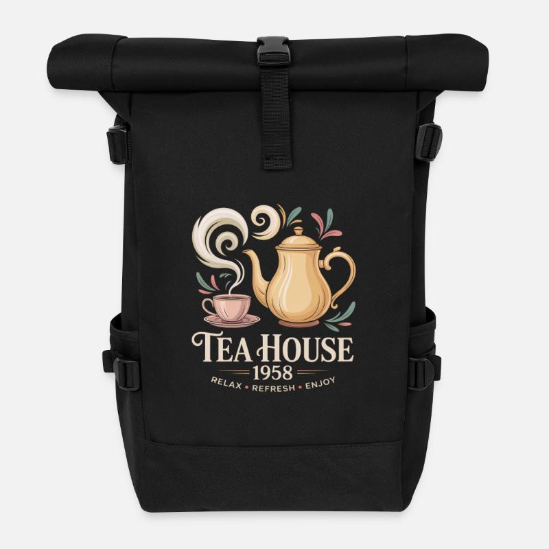 Vintage Tee Werbung - Rolltop Rucksack - Schwarz