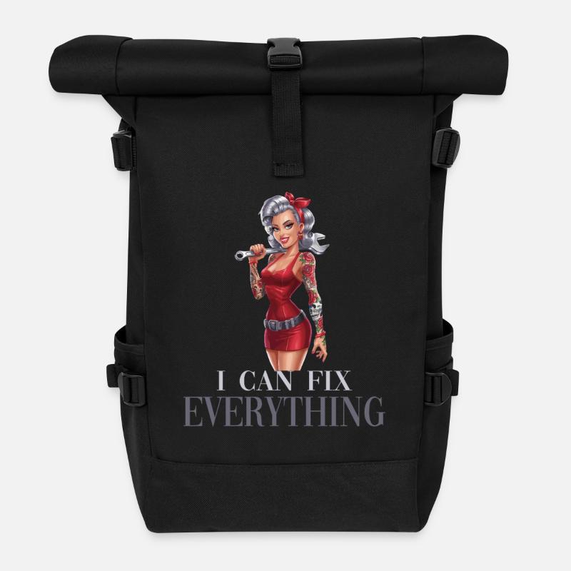 Ich Kann Alles Reparieren Powerfrau Illustration - Rolltop Rucksack - Schwarz