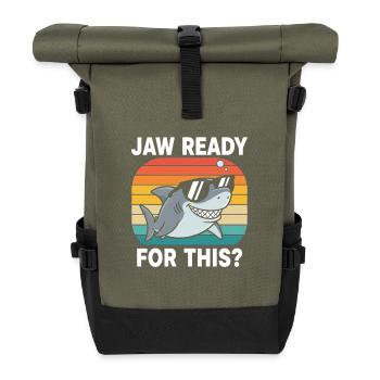 Cooler Hai Retro Look Jaw Ready for This? - Rolltop Rucksack - Olive/Schwarz - Vorne