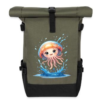 Süße Quallenfreundin im Wasserwirbel - Rolltop Rucksack - Olive/Schwarz - Vorne