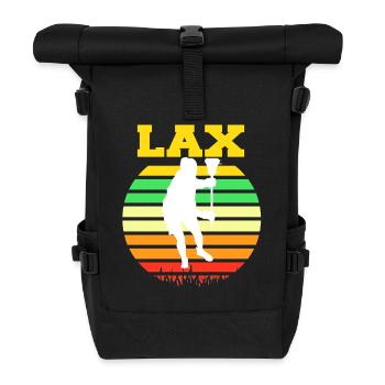 LAX Retro Sunset Lacrosse Player Silhouette - Roll Top Backpack - black - Front