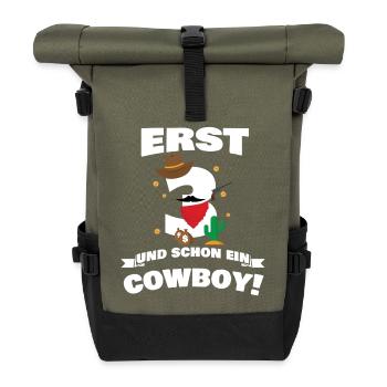 Erst 3 und schon Cowboy / Kinder Geschenkidee - Rolltop Rucksack - Olive/Schwarz - Vorne