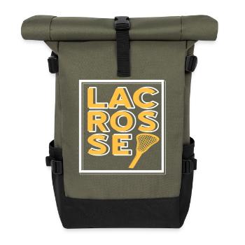 Bold Lacrosse Typography Grid Stick Player Fan - Roll Top Backpack - olive/black - Front