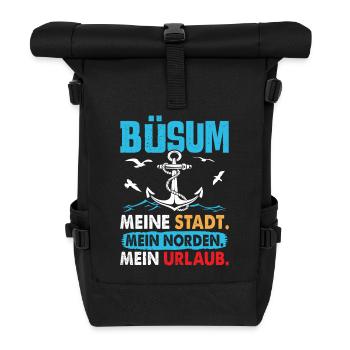 BÜSUM MEINE STADT MEIN NORDEN MEIN URLAUB Lustig - Rolltop Rucksack - Schwarz - Vorne