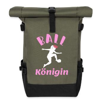 Ballkönigin - für feminine Fußballerinnen - Rolltop Rucksack - Olive/Schwarz - Vorne