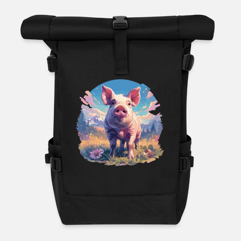 Schweine Schwein - Rolltop Rucksack - Schwarz