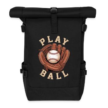 Baseball Game Glove Play Ball Design - Roll Top Backpack - black - Front