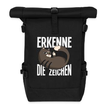 Erkenne die Zeichen - Freche Katzen-Message - Rolltop Rucksack - Schwarz - Vorne