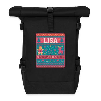 Festive Name Lisa Ugly Chrismas Style, Xmas  - Roll Top Backpack - black - Front