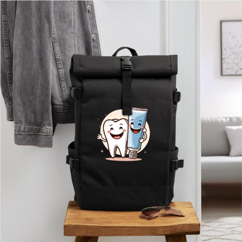 Smiling tooth with toothpaste Roll Top Backpack