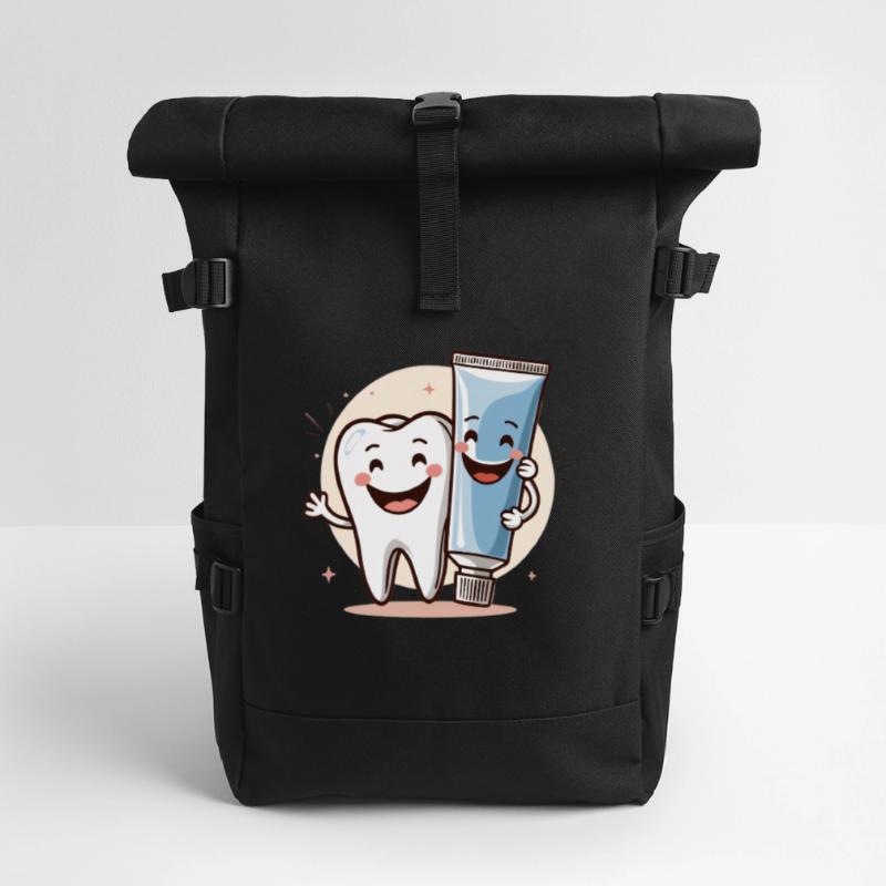 Smiling tooth with toothpaste Roll Top Backpack