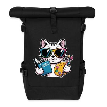 Katzen künstler bunte Palette ABC - Rolltop Rucksack - Schwarz - Vorne