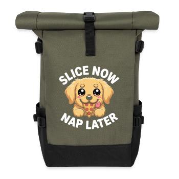 Cute Labrador puppies are now eating a slice of pizza - Roll Top Backpack - olive/black - Front