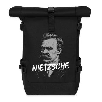 Nietzsche Philosopher Portrait with Bold Text - Roll Top Backpack - black - Front