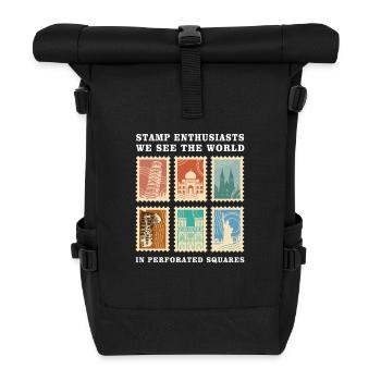 Stamp Collection Philatelist Stamps - Roll Top Backpack - black - Front