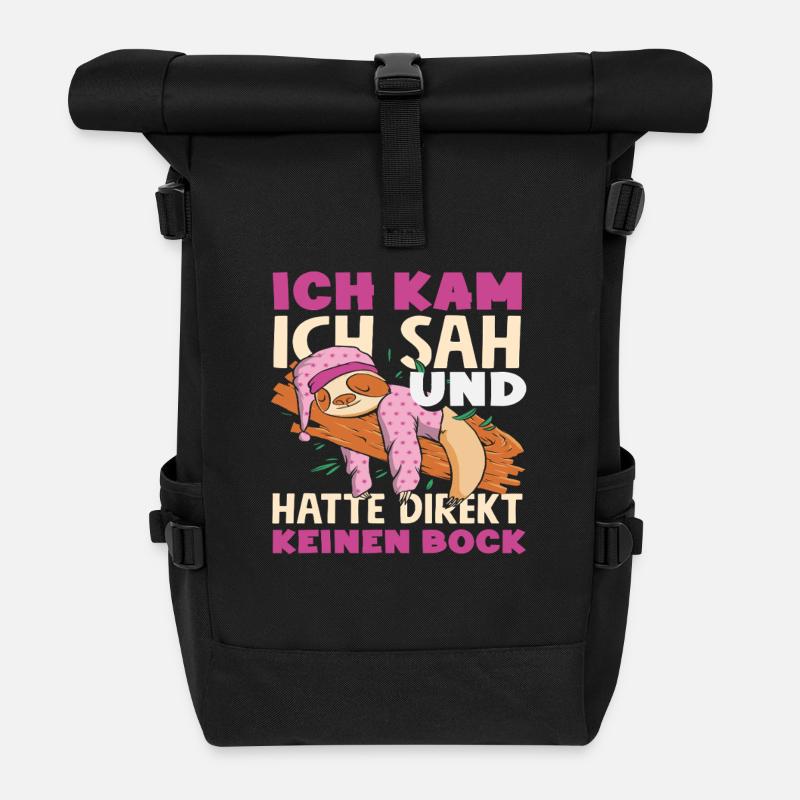 Lustiges Faultier Keine Motivation Spruch - Rolltop Rucksack - Schwarz