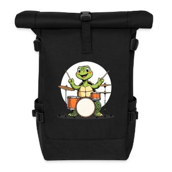 Schildkroete am Drumset - Rolltop Rucksack - Schwarz - Vorne