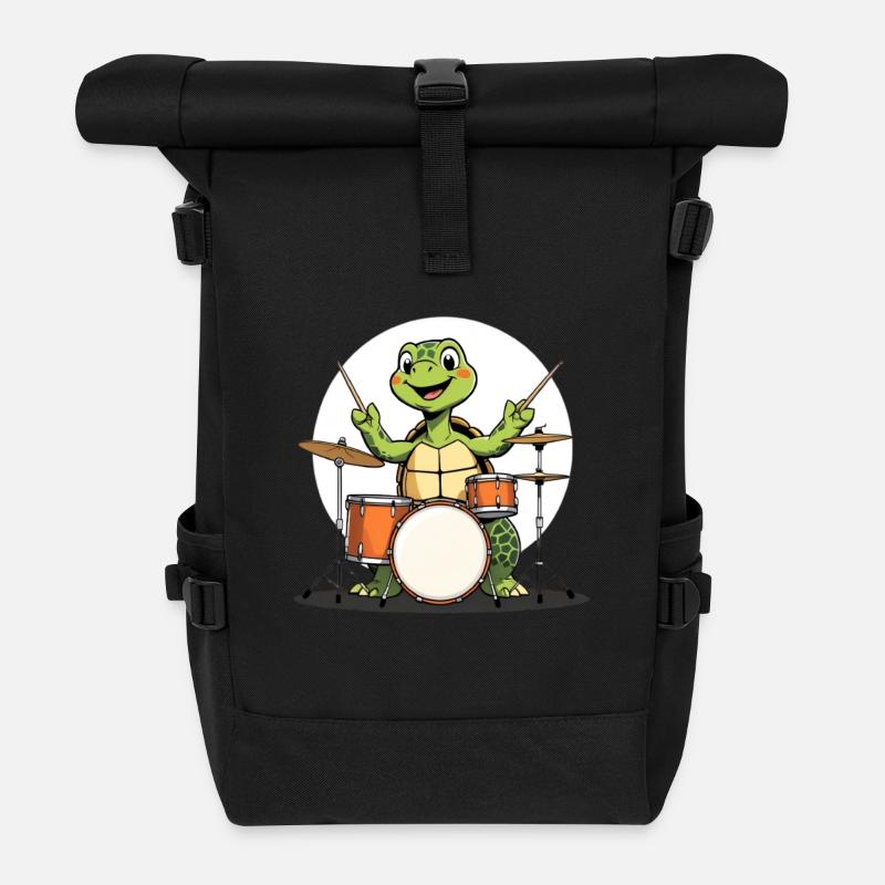 Schildkroete am Drumset - Rolltop Rucksack - Schwarz