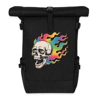 Psychedelischer Totenkopf im Feuerdesign - Rolltop Rucksack - Schwarz - Vorne