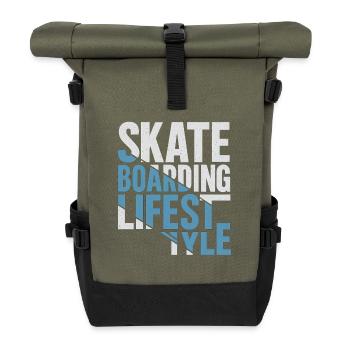 Skateboarding Lifestyle Retro Typo Design - Rolltop Rucksack - Olive/Schwarz - Vorne