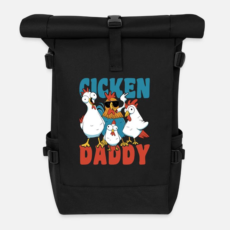 Chicken Daddy lustiges Hühner Landwirt - Rolltop Rucksack - Schwarz