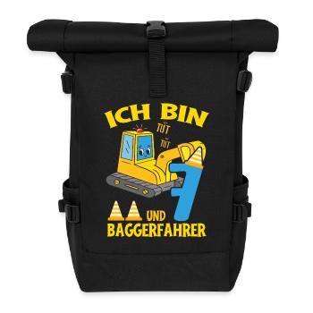 Geburtstag Bagger 7 Jahre Bagger Party Geschenk - Rolltop Rucksack - Schwarz - Vorne