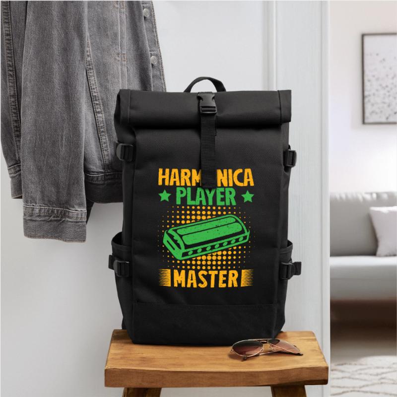 Funny Harmonica Player Master Harmonica Rolltop Rucksack