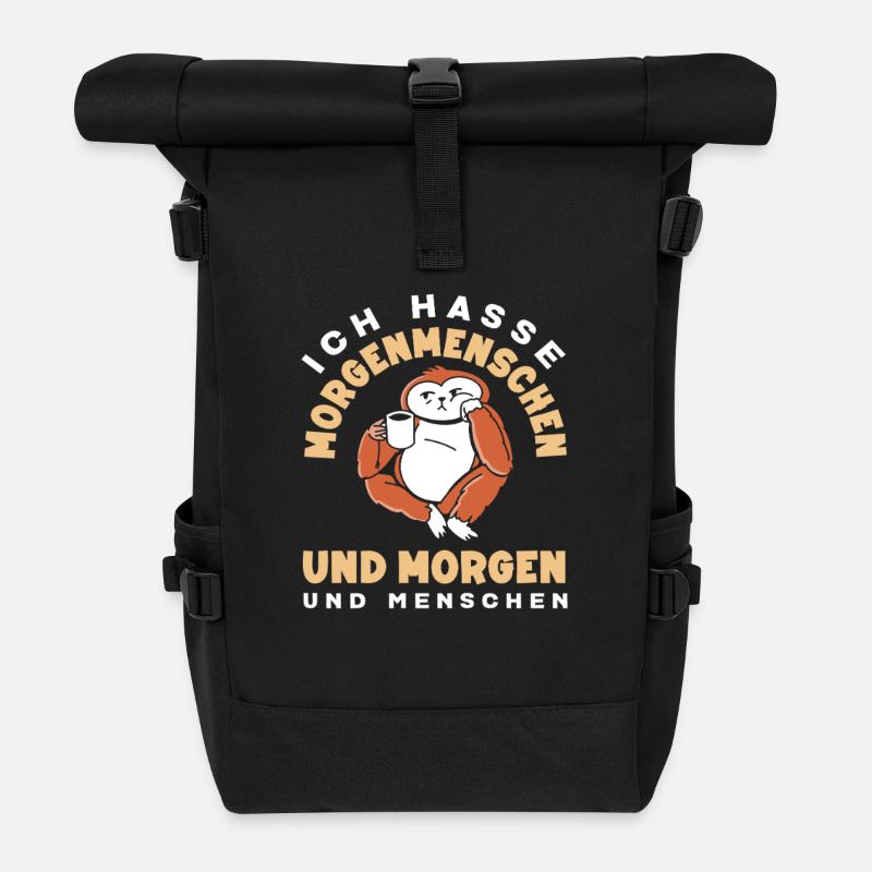 Ich hasse Morgenmenschen Kaffee Faultier - Rolltop Rucksack - Schwarz
