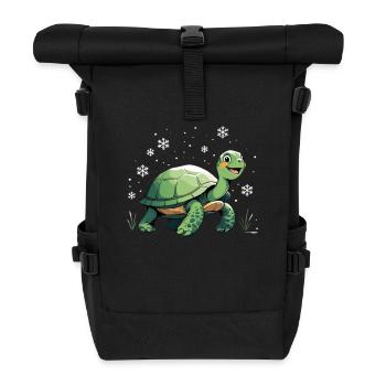 Grüne Schildkröte mit Schneeflocken - Rolltop Rucksack - Schwarz - Vorne
