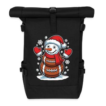 Fußball Schneemann Weihnachtsmütze Rugby Schneemann Fußball - Rolltop Rucksack - Schwarz - Vorne