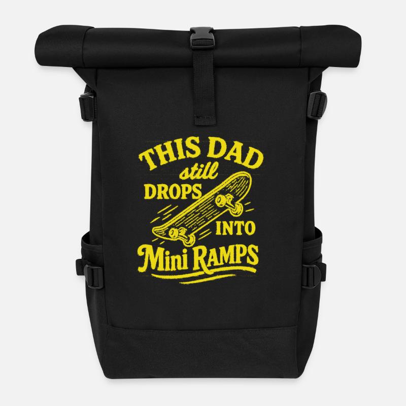 Skateboard Skateboarding Papa Dad - Roll Top Backpack - black