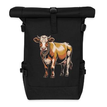 Kuh mit Bandana – Rustikale Illustration - Rolltop Rucksack - Schwarz - Vorne