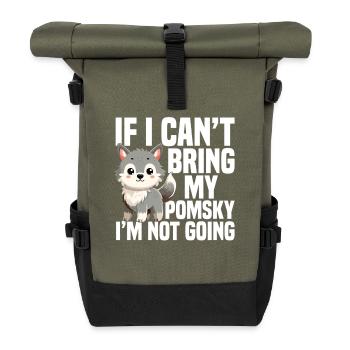 Pomsky Plüschtier-Hundegeschirr für Pomsky - Rolltop Rucksack - Olive/Schwarz - Vorne