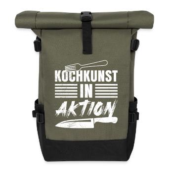 Küchenprofi KOCHKUNST IN AKTION Lustiges - Rolltop Rucksack - Olive/Schwarz - Vorne