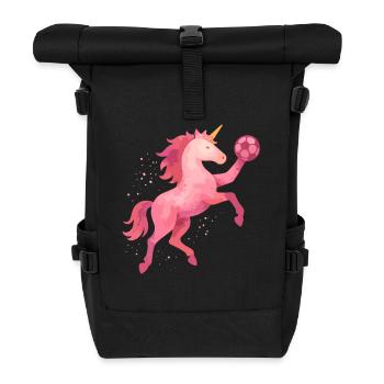 Einhorn Handball Aquarell, pinkes Pferd, Mädchen - Rolltop Rucksack - Schwarz - Vorne