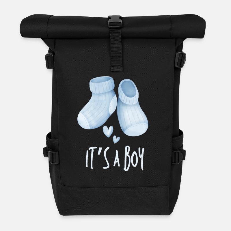 Blaue Babystiefel, es ist ein Junge - Rolltop Rucksack - Schwarz