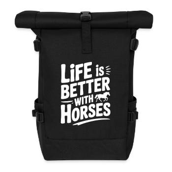 Life is Better with Horses - Roll Top Backpack - black - Front