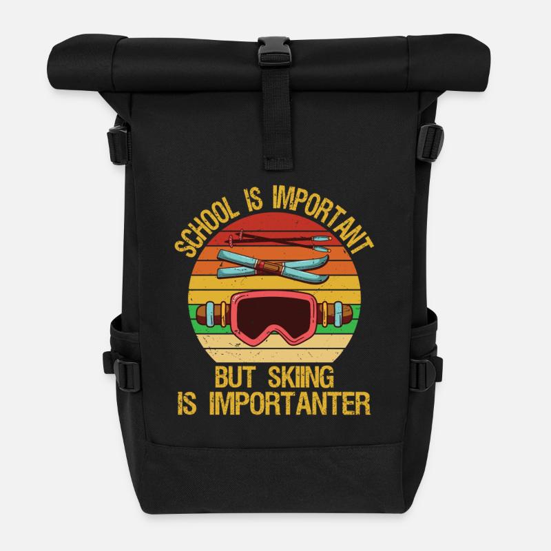 School Is Important But Skiing Is Importuner - Roll Top Backpack - black