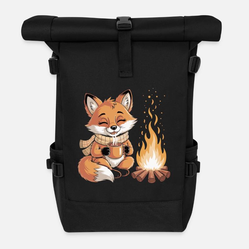 Kuschelfuchs am Lagerfeuer - Rolltop Rucksack - Schwarz