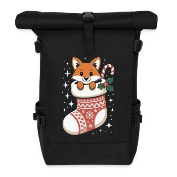 Fuchs in der Weihnachtssocke - Rolltop Rucksack - Schwarz - Vorne