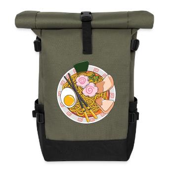 Klassisches Ramen, japanische Nudelschüssel, Foodie-Asiater - Rolltop Rucksack - Olive/Schwarz - Vorne