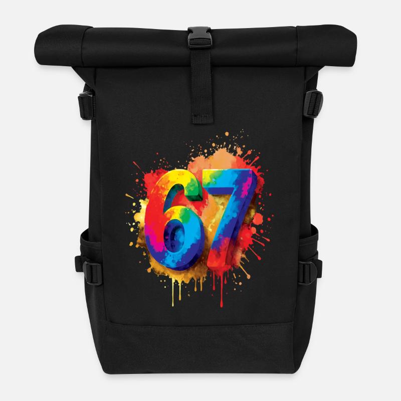 Nummer 67 Splash Colorful Design Nummer - Rolltop Rucksack - Schwarz