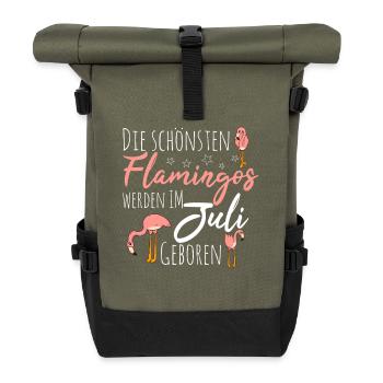 Anniversaire de juillet : Flamant rose disant drôle - Sac à dos roll top - olive/noir - Devant
