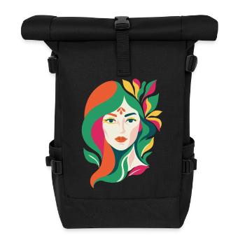Vibrant Abstract Floral Portrait of a Lady - Roll Top Backpack - black - Front