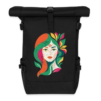Portrait floral d'une femme  - Sac à dos roll top - noir - Devant