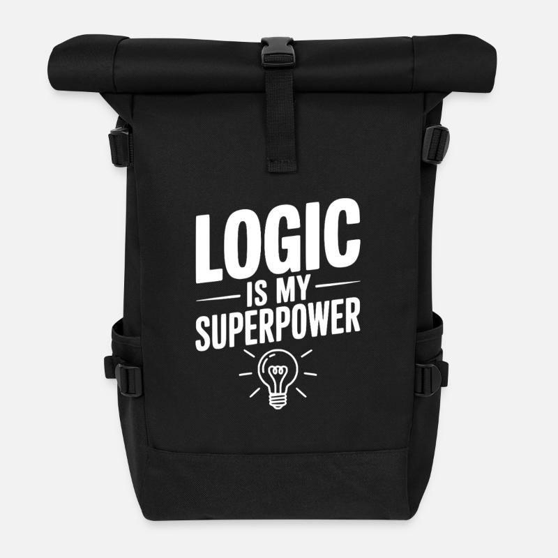 Logic is my Superpower - Roll Top Backpack - black