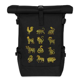 Chinesisches Neujahr Chinesisches Tierzeichen Tierzeichen - Rolltop Rucksack - Schwarz - Vorne