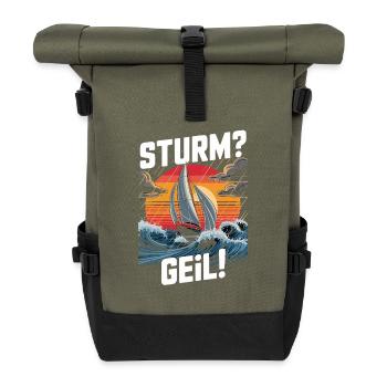 Sturm Geil Segeln Wellen Sonnenuntergang Regatta - Rolltop Rucksack - Olive/Schwarz - Vorne