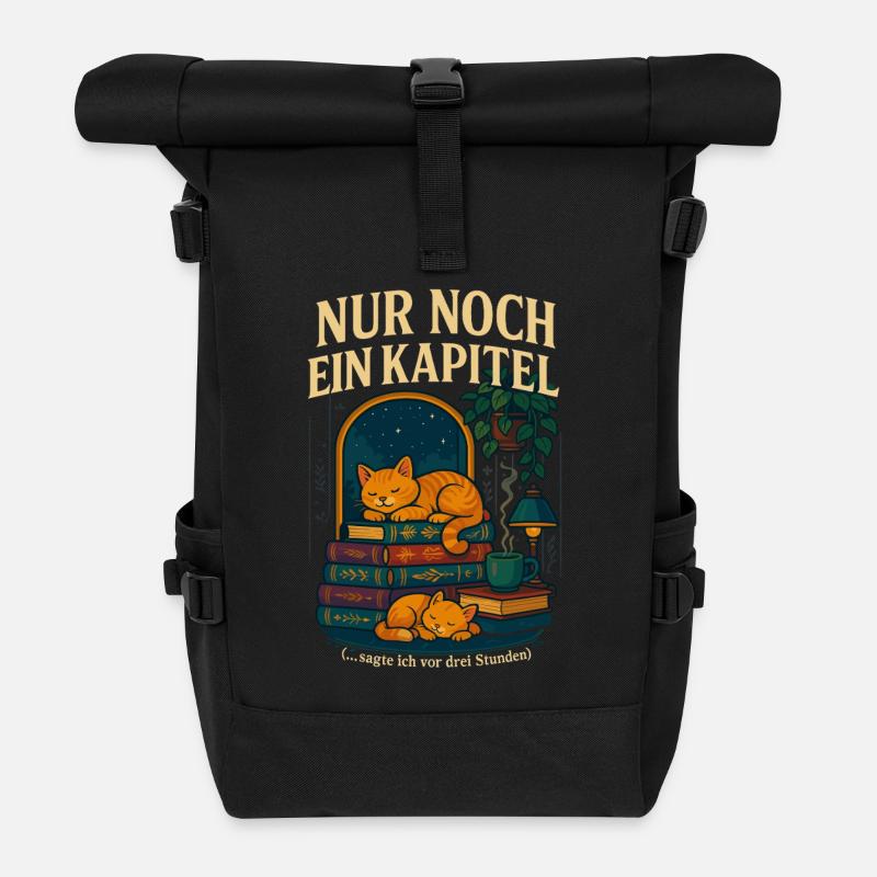 Lesekatze Bücherwurm, Nur noch ein Kapitel - Rolltop Rucksack - Schwarz