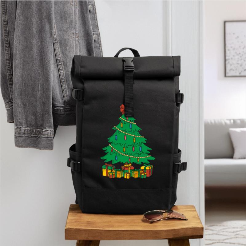 Funny Harmonica Player Christmas Tree Harmonica Roll Top Backpack